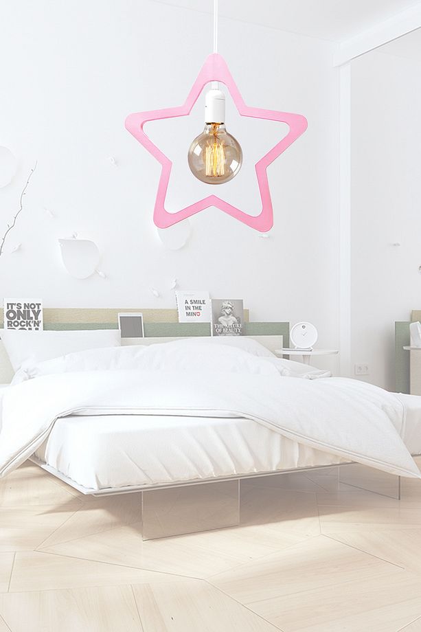 Star Yıldız Tekli Avize Sarkıt Modern Rustik Dekoratif Lamba PEMBE - 5