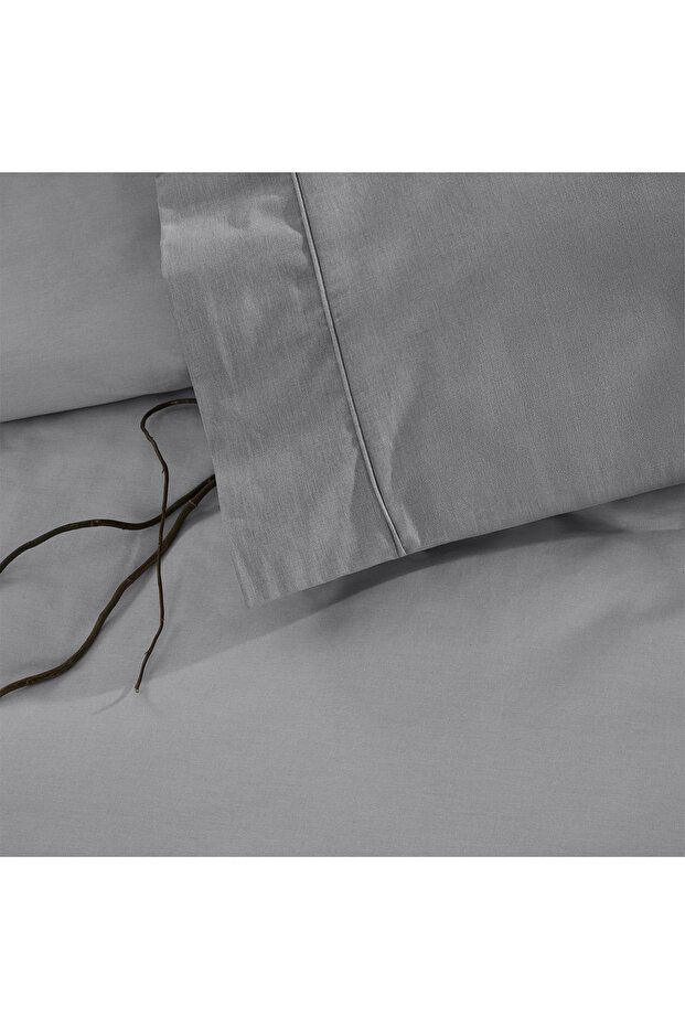 Basic Anthracite Ranforce Single Quilt Cover Set - 3