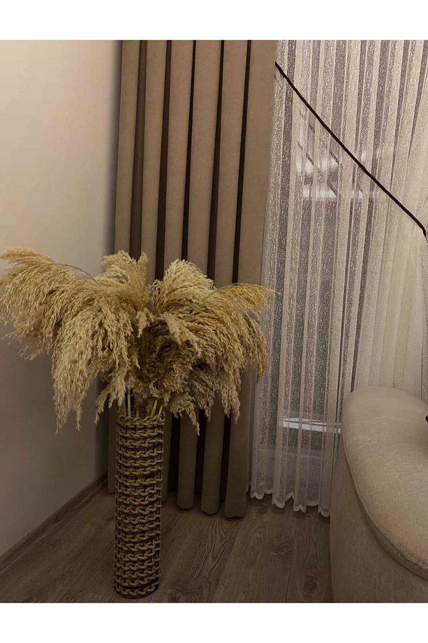 Dekoratif Metal Tel Hasır Örgülü El Yapımı Çiçek Pampas Vazosu Dar 60 cm Hasır Örgü Vazo - 4