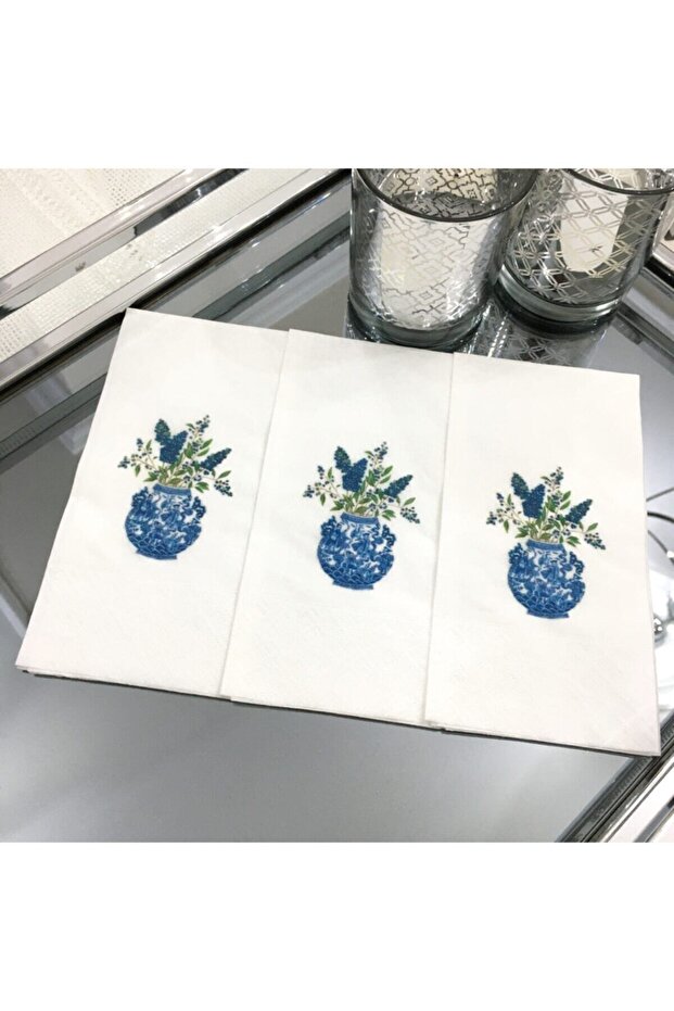 Floral Bleu Blanc Presentation Napkin 16 Pieces