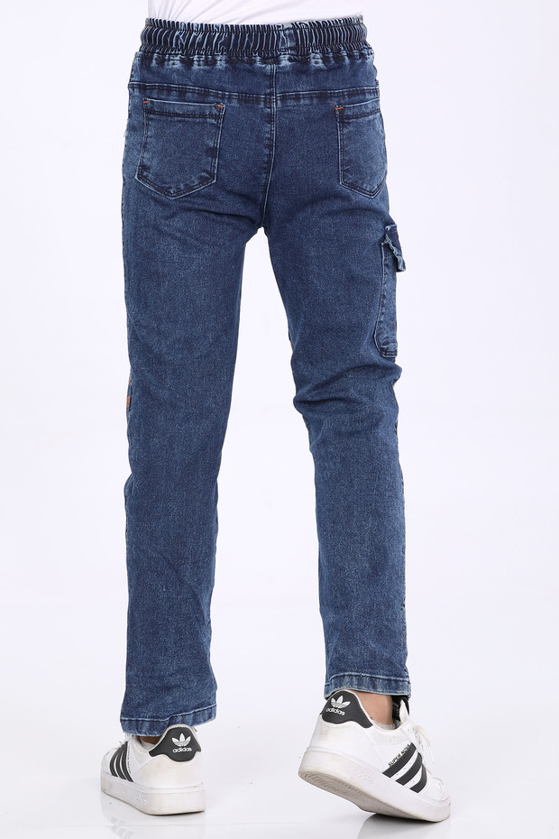 Erkek Çocuk Bel Lastikli İplikli Diz Baskılı Baskılı Jean Kot Pantolon 8023 - 4