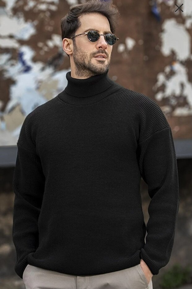 men's oversize knitted knitwear sweater pisket collar turtleneck sweater