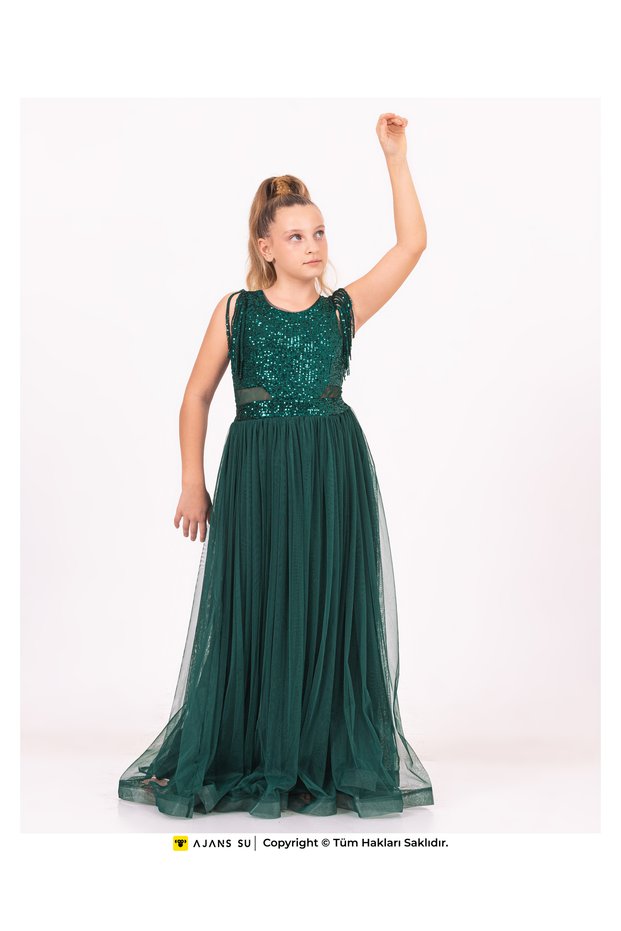 Model Evening Dress and Graduation Waist Detailed Girl Dress