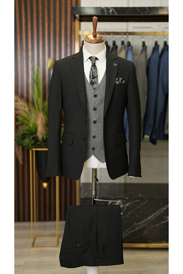 Men's Combination Suit Swallow Collar Italian Cut Slim Fit Jacket Vest Pants