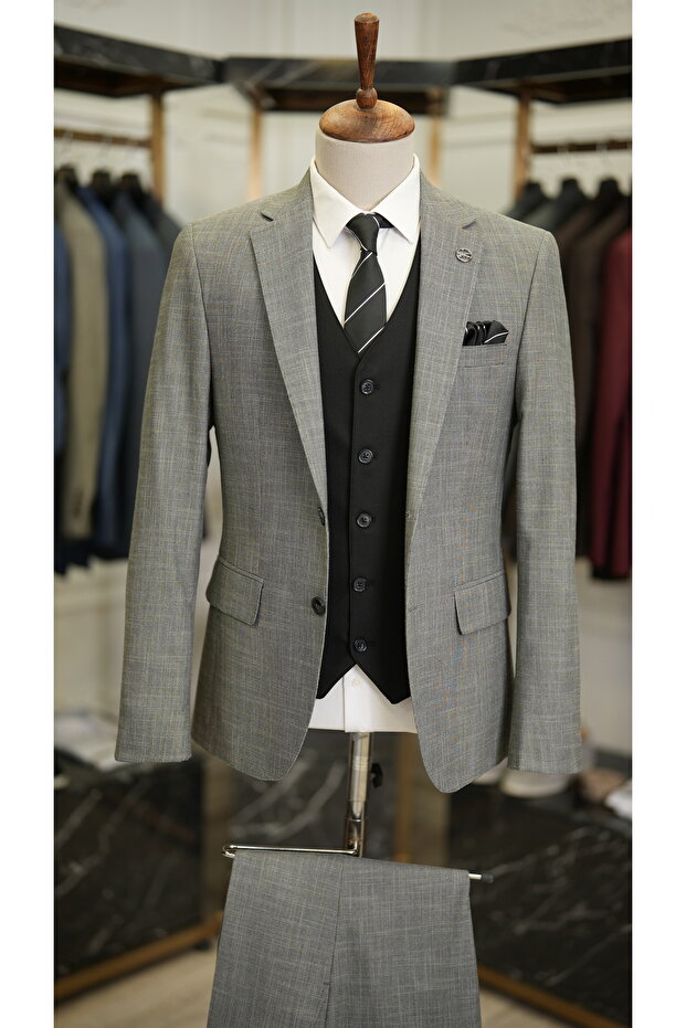 Men's Combination Suit Swallow Collar Italian Cut Slim Fit Jacket Vest Pants