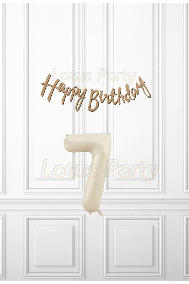 7 Years Old Kraft Happy Set - Kraft Happy Birthday Banner - Cream Colored Number Balloon