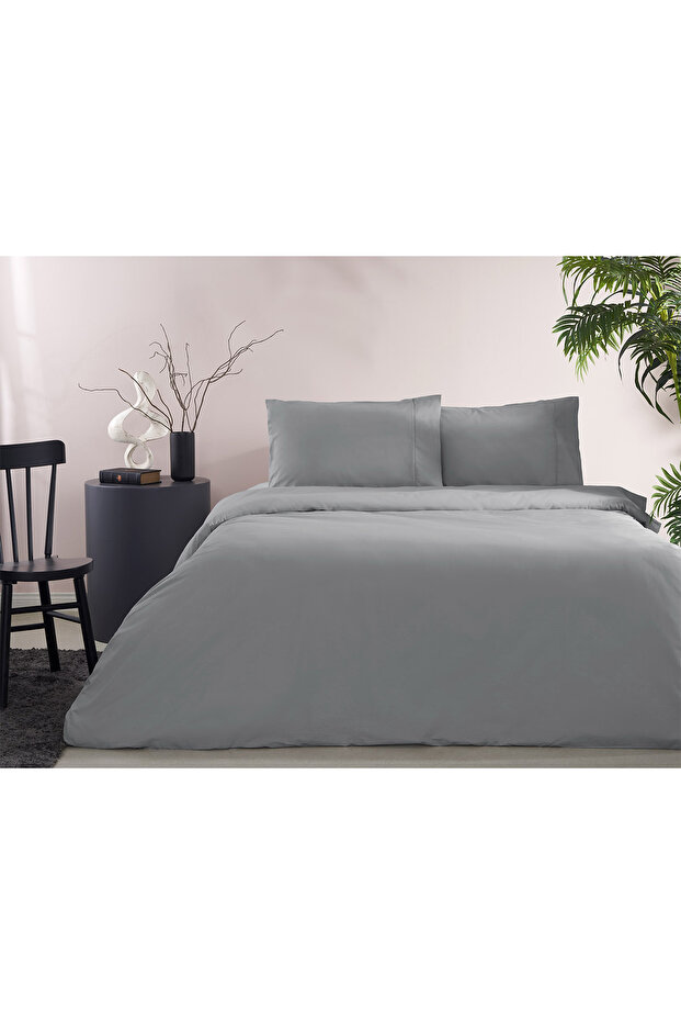 Basic Anthracite Ranforce Single Quilt Cover Set - 1