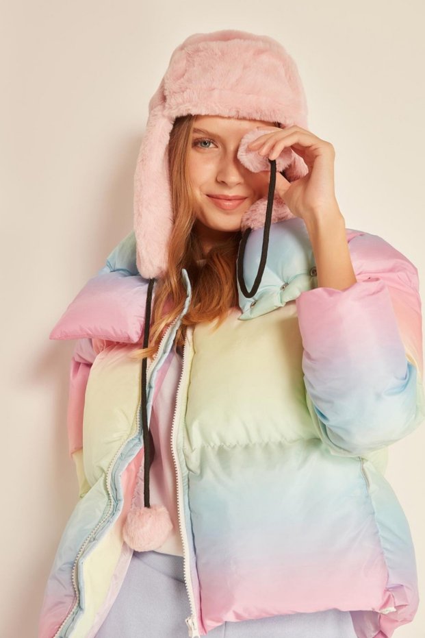 Women's Furry Plush Eared Pompom Beret Pilot Hat