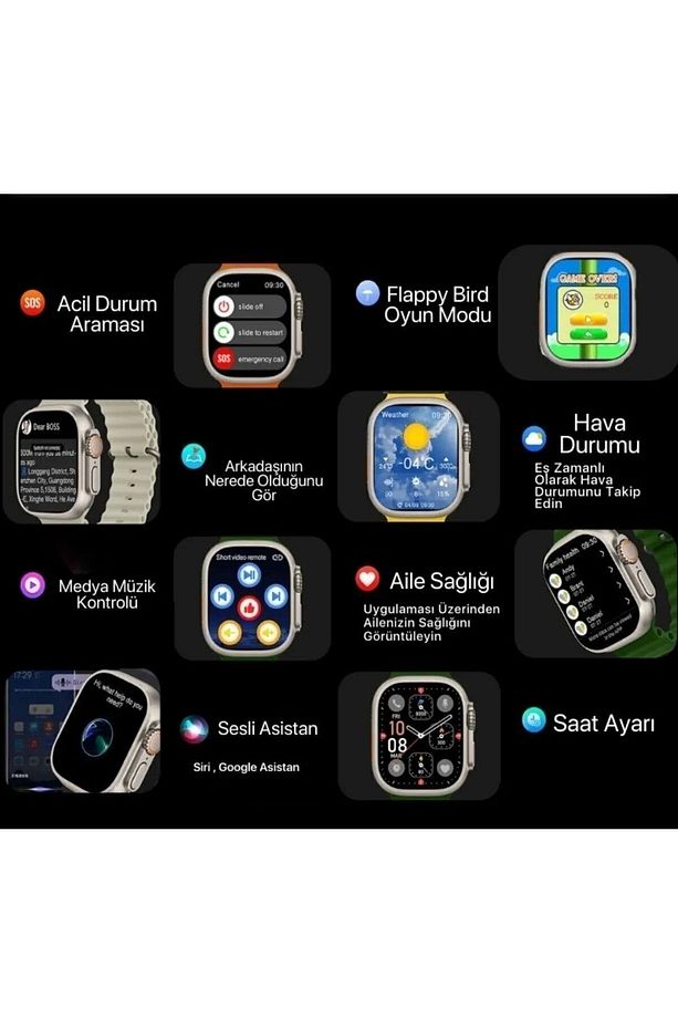 Pro Max Watch 9 Akıllı Saat Parmak Algılama Amoled Ekran Oyun Yükleme Rehber Kordon Hediye - 8