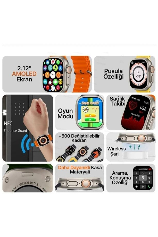 Pro Max Watch 9 Akıllı Saat Parmak Algılama Amoled Ekran Oyun Yükleme Rehber Kordon Hediye - 6