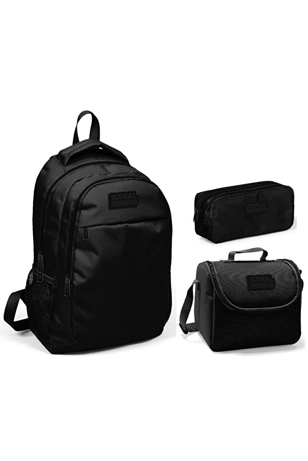 Coral High Black Boy's Primary School Bag Set - Backpack Feeding Pen Holder