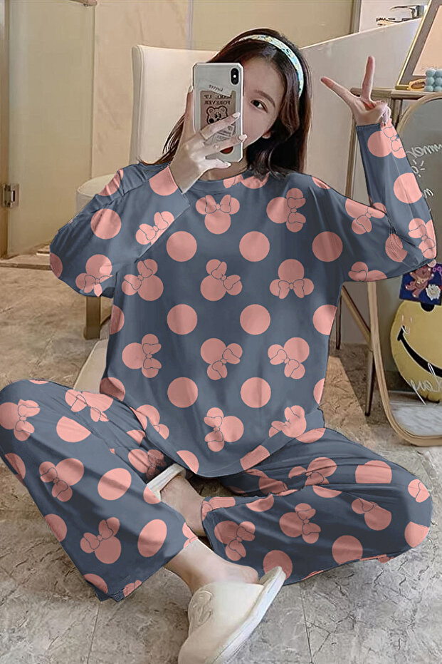 Long Sleeve Pajama Set Minnie Blue Supersoft Basic Single Jersey