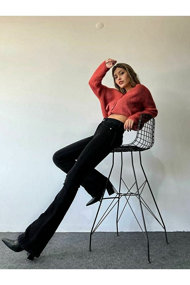 S.t.a.r Lina Siyah Ispanyol Paça Likralı Flare Jeans Kot Pantolon 2024 - 1