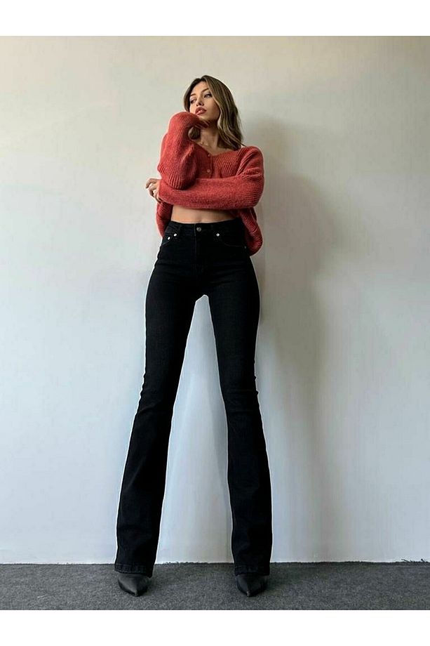 S.t.a.r Lina Siyah Ispanyol Paça Likralı Flare Jeans Kot Pantolon 2024 - 3