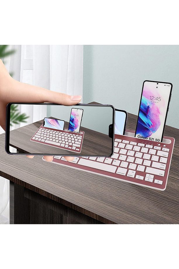 Bluetooth Klavye Multi Fonksiyonel Kablosuz Klavye 2 Cihaza Geçiş Stand Tutucu Türkçe Q Klavye Zr20 - 7