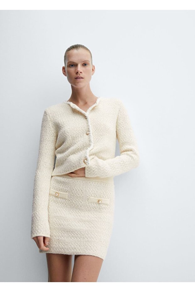 Mücevher Düğmeli Triko Etek - 5