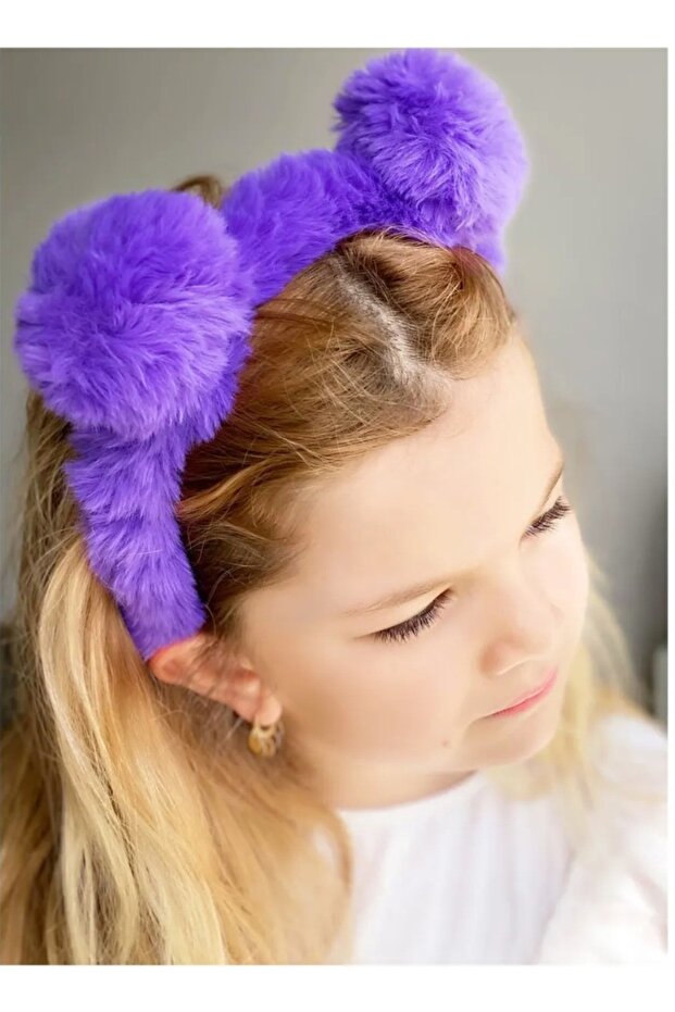 Plush Fluffy Furry Pom Pom Children's Crown Pom Pom Crown Neon Purple