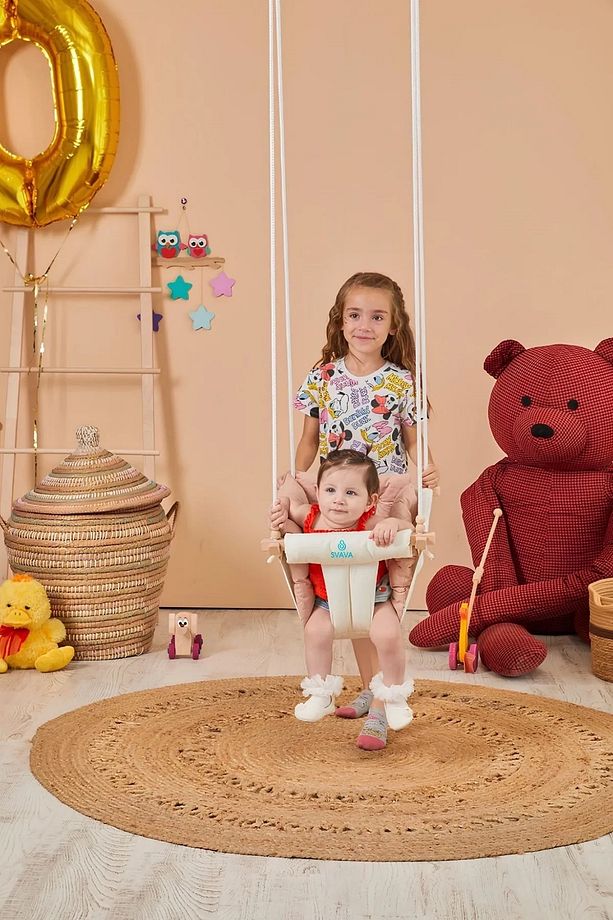 LÜX Ahşap Bebek Salıncak Tavana Asılan Çocuk Salıncağı - 2