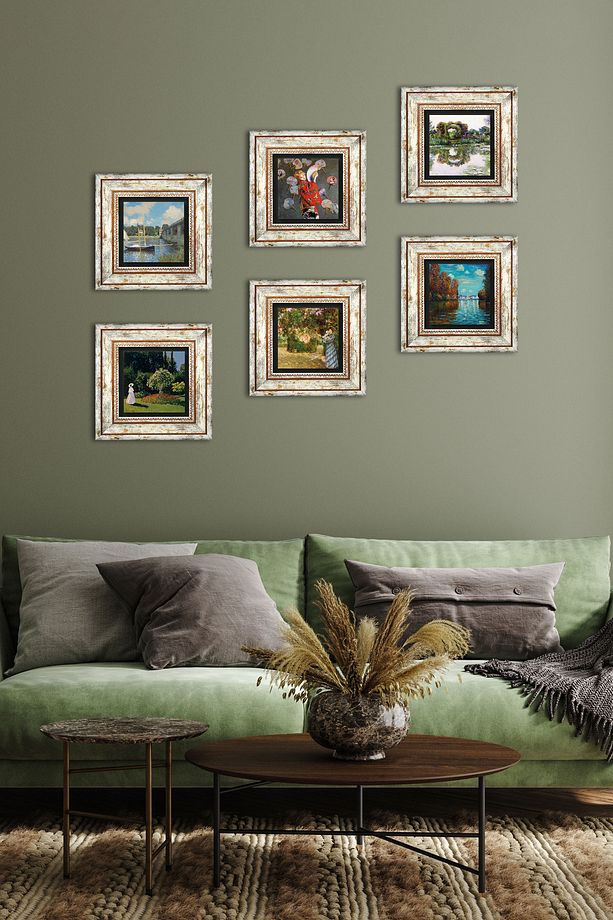 Claude Monet Taş Duvar Tablosu Çerçeveli Duvar Dekoru 6 Parça Tablo Seti Wall Art Tk6-04 - 1