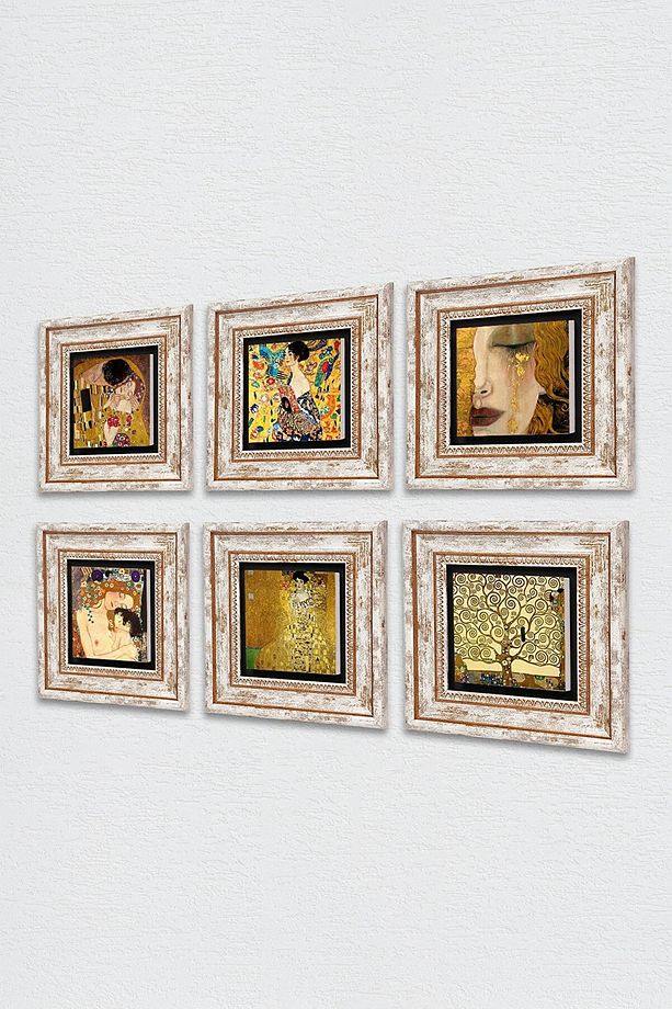 Gustav Klimt Taş Duvar Tablosu Çerçeveli Duvar Dekoru 6 Parça Tablo Seti Wall Art Tk6-27 - 7