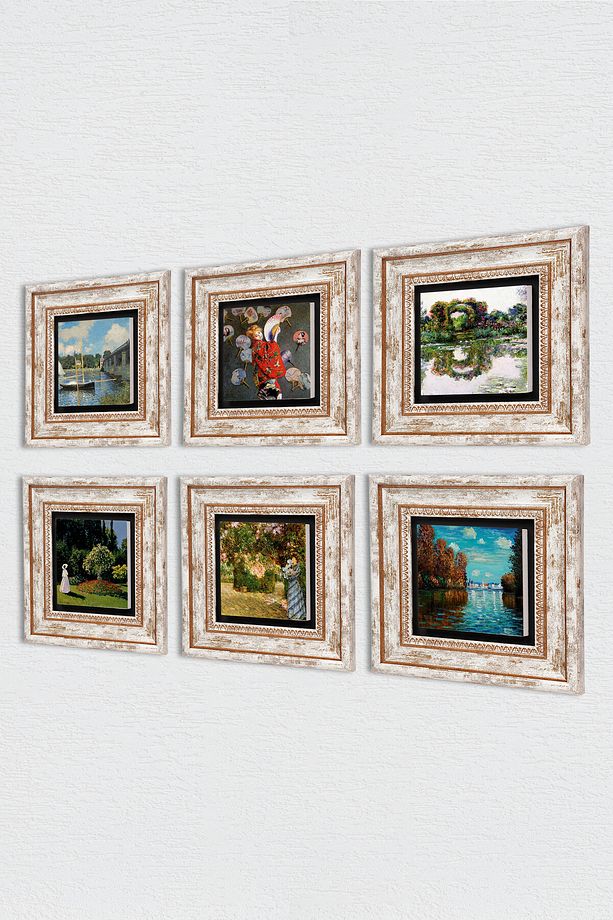 Claude Monet Taş Duvar Tablosu Çerçeveli Duvar Dekoru 6 Parça Tablo Seti Wall Art Tk6-04 - 2