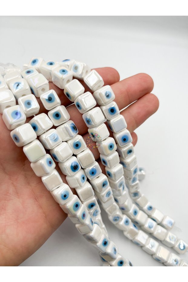 10x10 Cube Evil Eye Dice 5-Piece Ceramic Jewelry Making Bracelet Necklace Accessory Beads