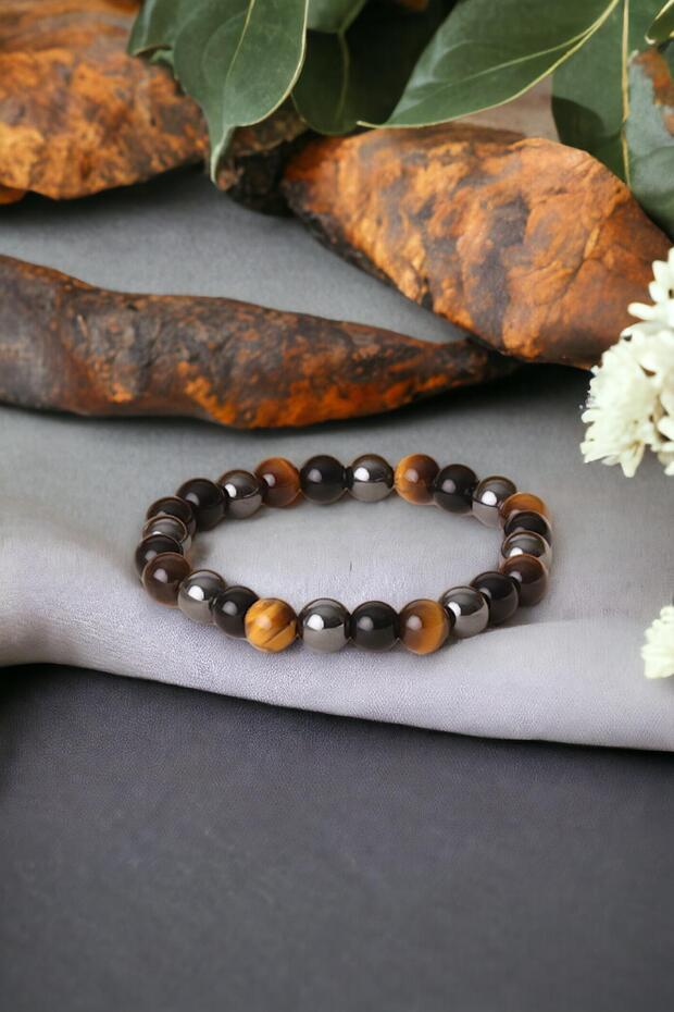 Tiger Eye, Hematite and Onyx Stone Bracelet