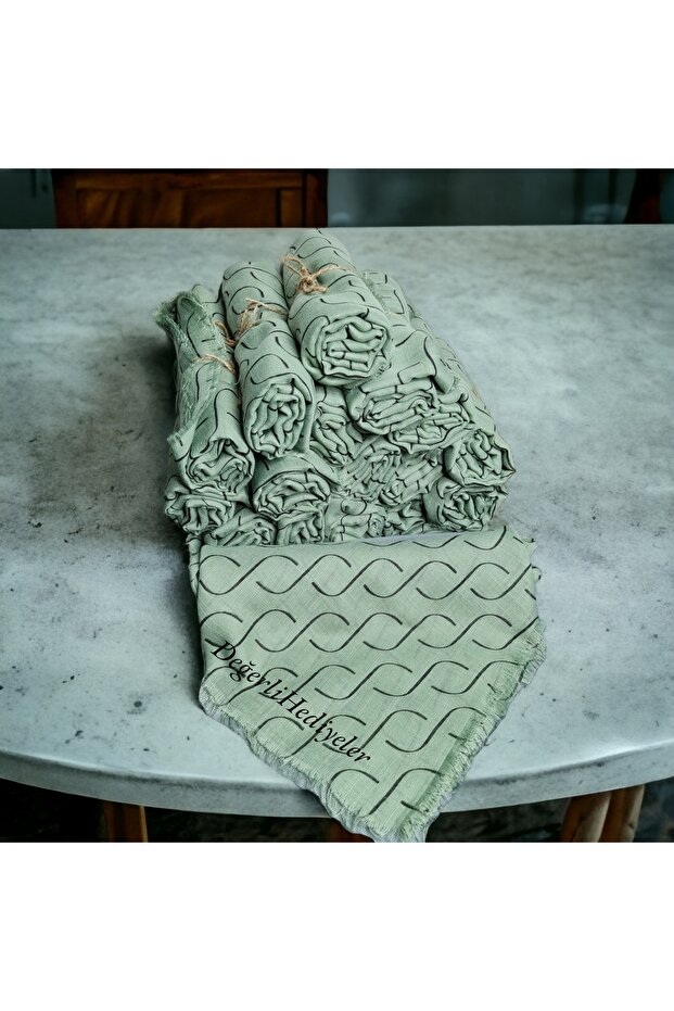 MINT GREEN Flared Square Patterned Head Scarf in Stylish and Luxurious Model