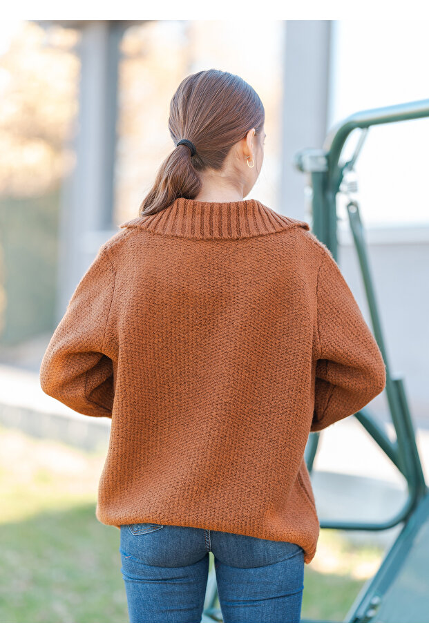 Gömlek Yaka Oversize Basic Kazak - 4