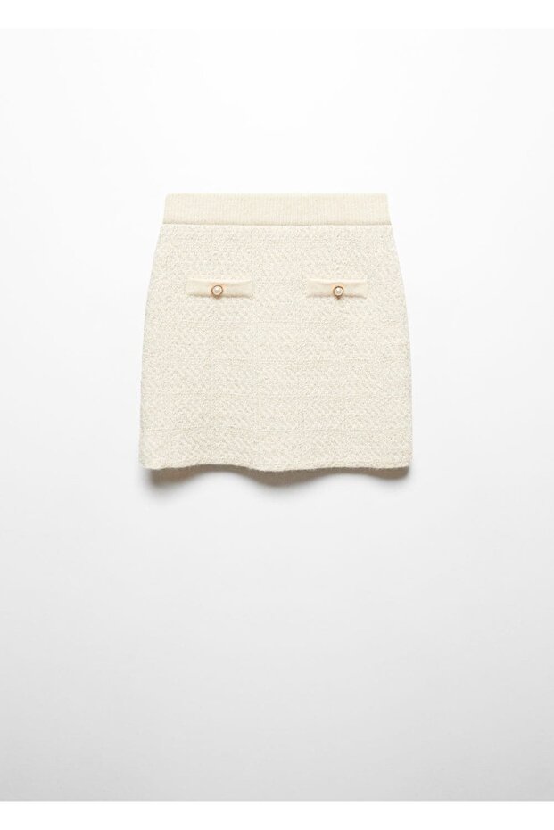 Mücevher Düğmeli Triko Etek - 3