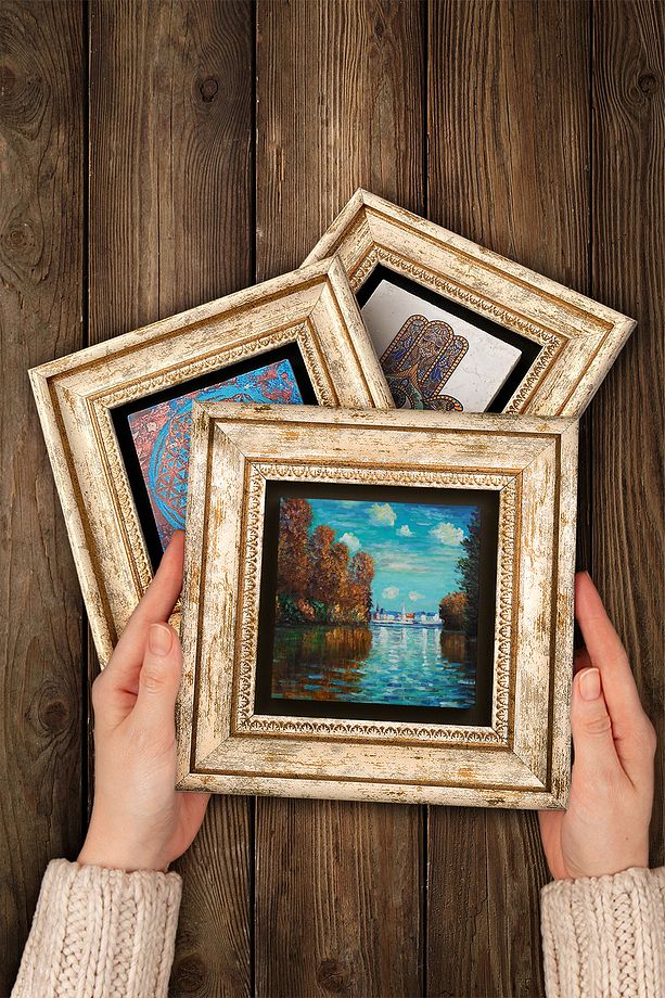 Claude Monet Taş Duvar Tablosu Çerçeveli Duvar Dekoru 6 Parça Tablo Seti Wall Art Tk6-04 - 4