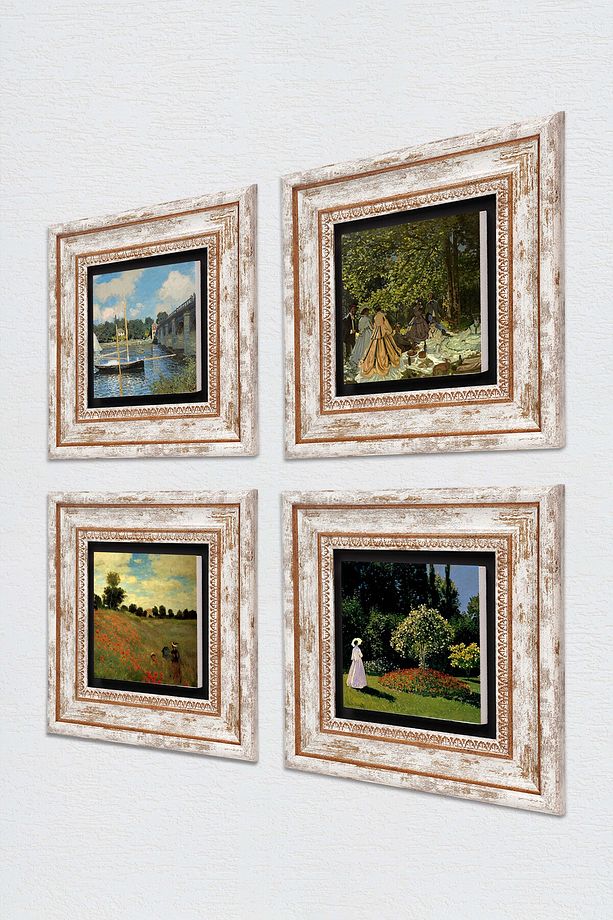 Monet Kırda Öğle Yemeği, Bahçedeki Kadın, Köprü, Gelincikler Taş Duvar Tablo Çerçeveli Duvar Dekoru - 2