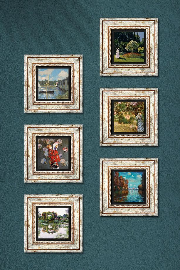 Claude Monet Taş Duvar Tablosu Çerçeveli Duvar Dekoru 6 Parça Tablo Seti Wall Art Tk6-04 - 3