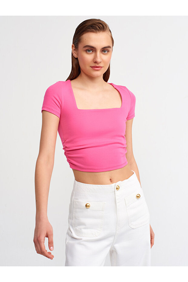 30118 Square Neck Gathered T-Shirt-pink