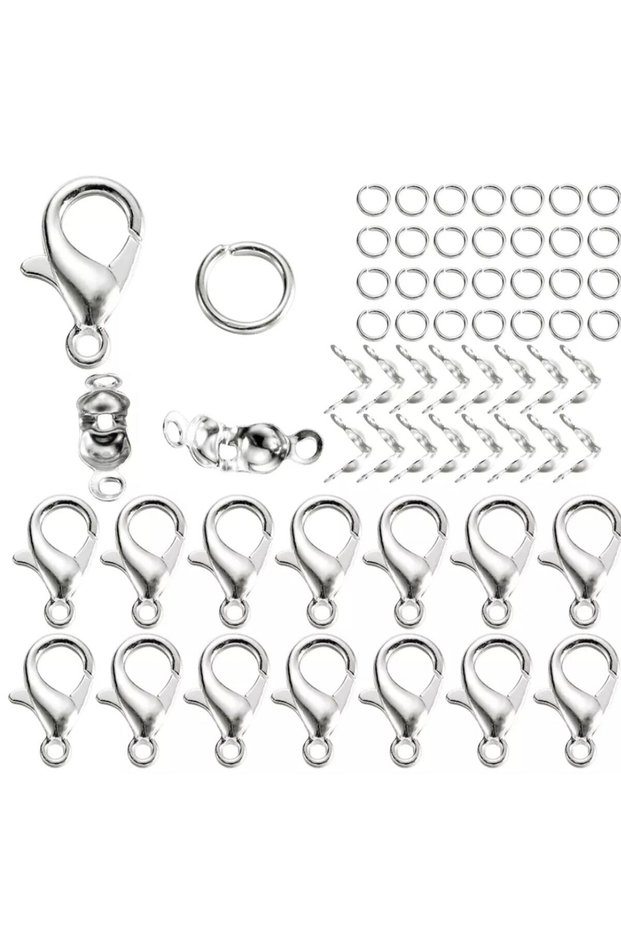 100 Set Silver Color Knot Closure Parrot Clip Set Jewelry Ring Necklace Bracelet Clip