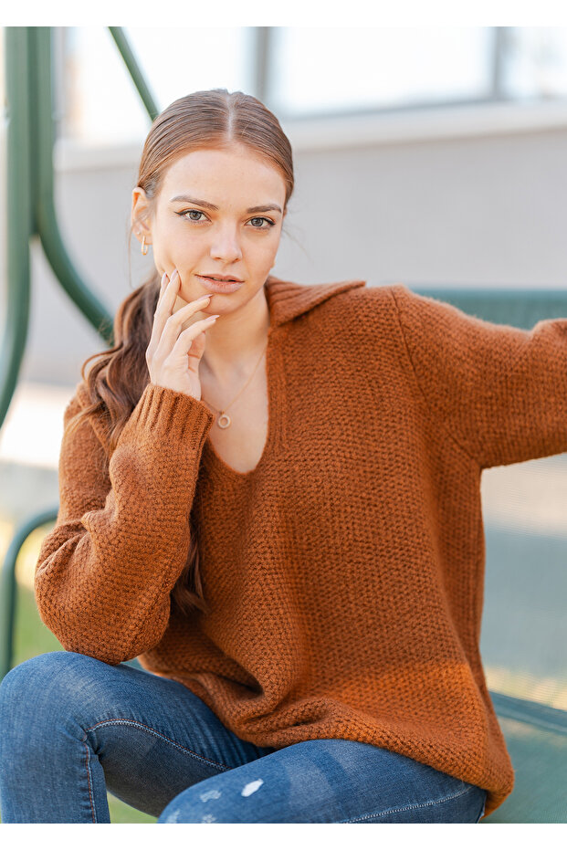 Gömlek Yaka Oversize Basic Kazak - 1