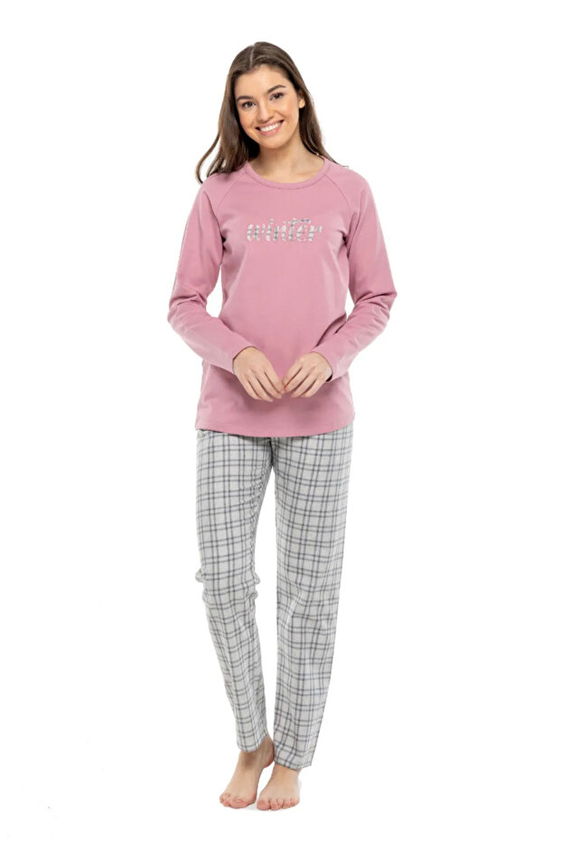 Crew Neck Checked Pajama Set - 1