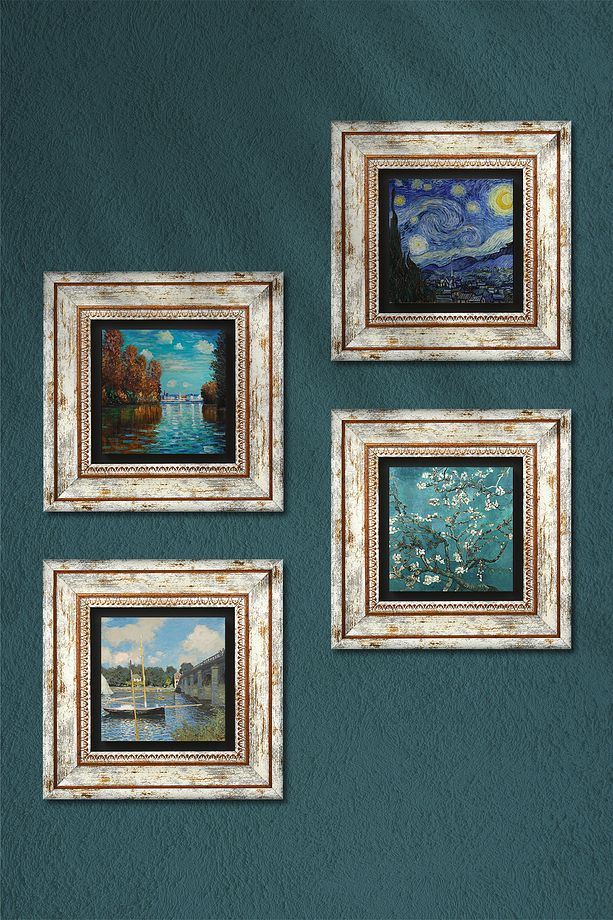 Claude Monet Sonbahar, Köprü, Van Gogh Yıldızlı Gece, Badem Ağacı Taş Tablo Çerçeveli Duvar Dekoru - 3