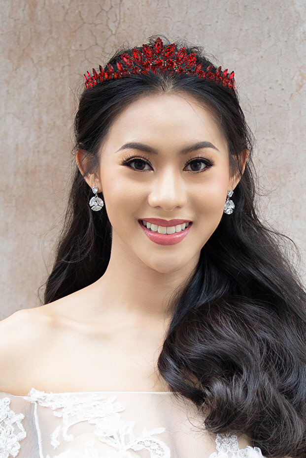 Crystal Jewelled Bridal Princess Crown Leaf Model Queen Crown red