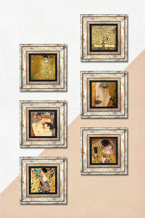 Gustav Klimt Taş Duvar Tablosu Çerçeveli Duvar Dekoru 6 Parça Tablo Seti Wall Art Tk6-27 - 5