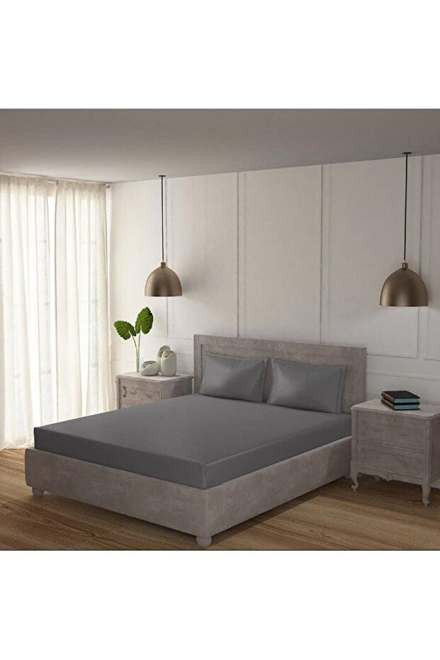 Gray Double King Size Cotton Combed Cotton Elastic Bed Sheet King 200x200 Cm B.b.pen.003
