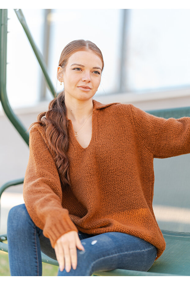 Gömlek Yaka Oversize Basic Kazak - 2