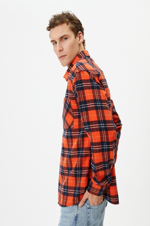 Orange Plaid Men's Shirt 4WAM60212HW