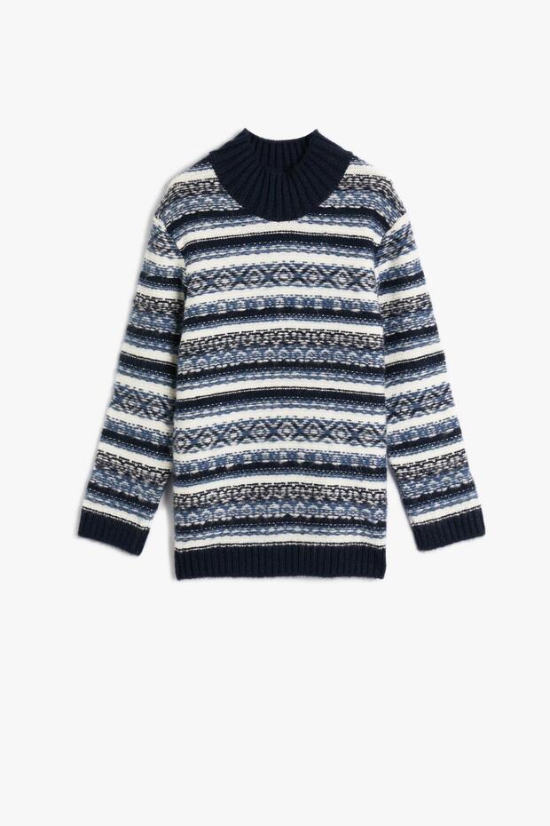 Blue Patterned Boy's Sweater 4WKB90005HT
