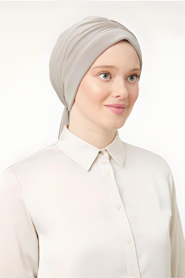 Women's Hijab Dubai Back Tie Bonnet Shawl Stone Color