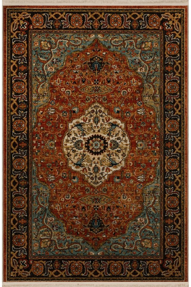 Orange Blue Themed Traditional Motif Ethnic Patterned Creative Vintage Decorative Carpet 2875