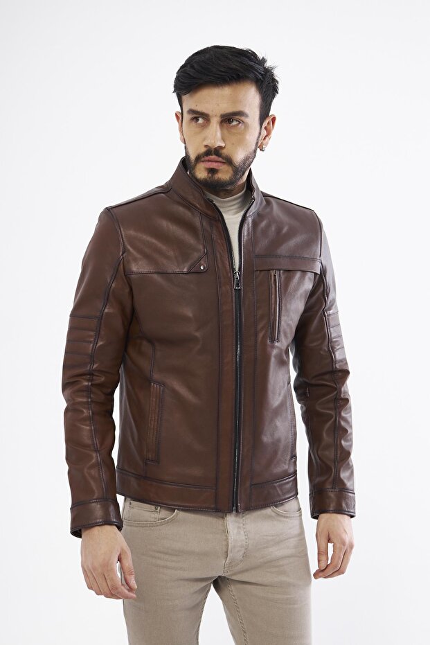 Derinss Der134 Hakiki Deri Erkek Taba Mont - 3