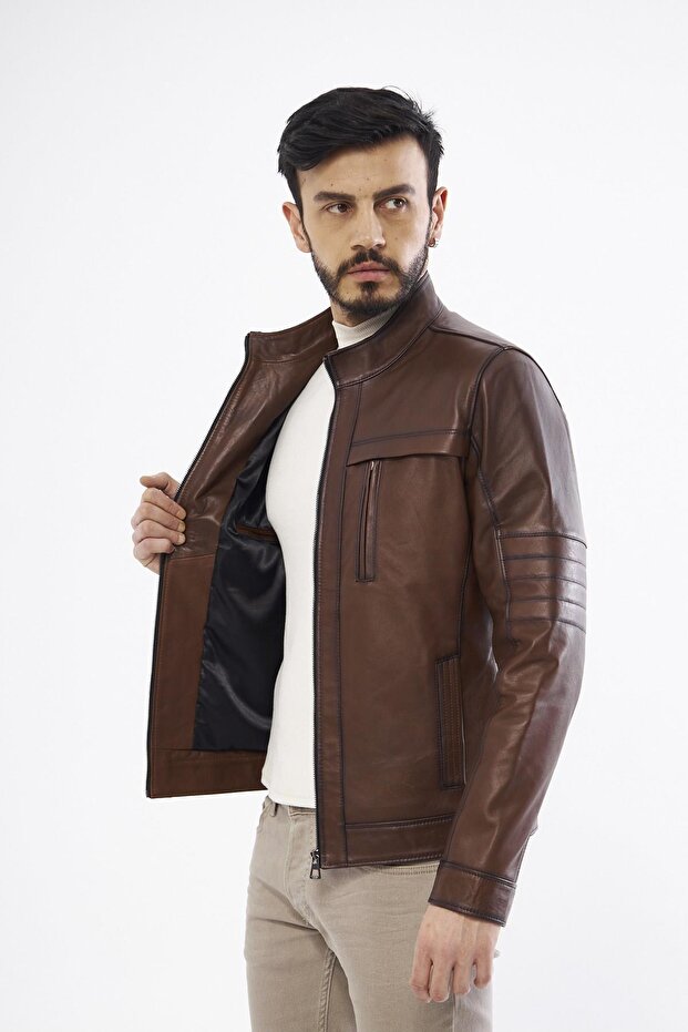 Derinss Der134 Hakiki Deri Erkek Taba Mont - 4