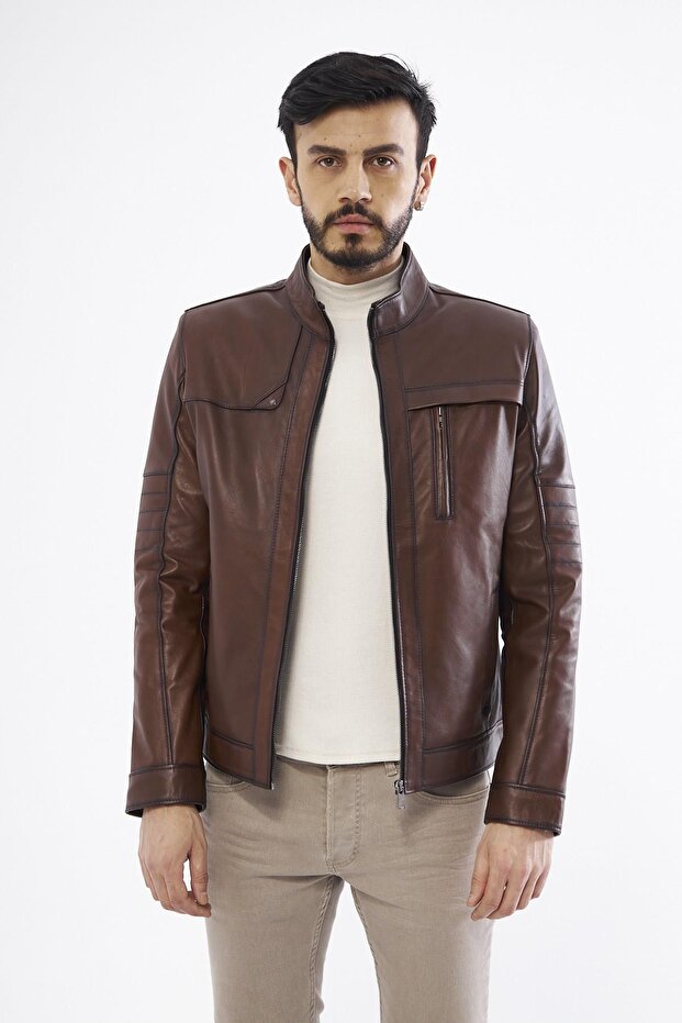 Derinss Der134 Hakiki Deri Erkek Taba Mont - 6