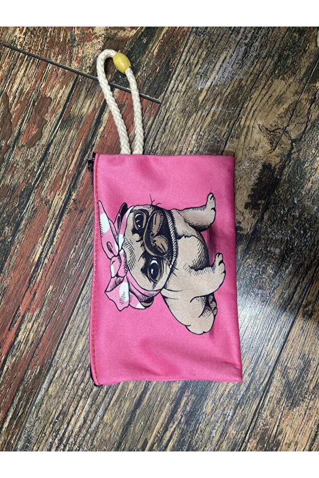 Pink Cute Dog Pattern Printed Pen Holder, Handbag, Printed Cloth Bag, Makeup Bag